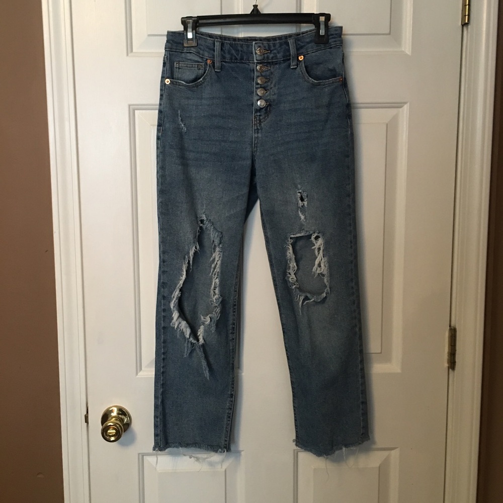 Wild Fable Jeans Womens High Rise Raw Hem Distressed Button Fly Denim Sz 4.
